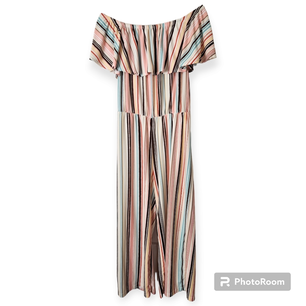 Full Circle Trends Striped Off Shoulder Summer Resortwear Jumpsuit size 1X